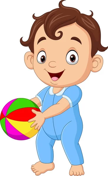Vector Illustration Cartoon Little Boy Holding Colorful Ball — Stock Vector