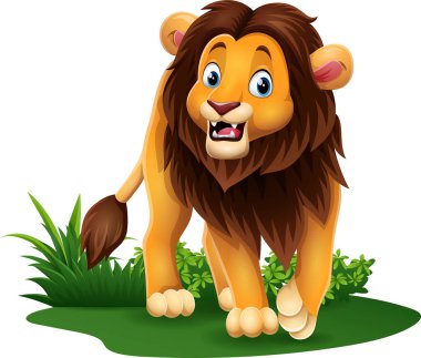 Vector illustration of Cartoon happy lion in grass