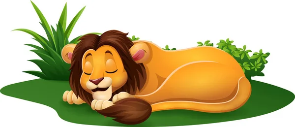 Vector Illustration Cartoon Lion Sleeping Grass — Stock vektor