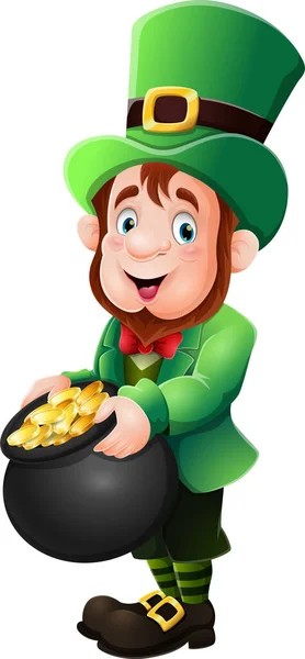 Vector Illustration Cartoon Leprechaun Gold Coin — Stock Vector