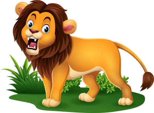 Vector Illustration Cartoon Lion Roaring Grass — 스톡 벡터