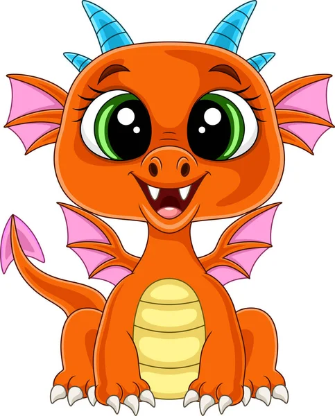 Vector Illustratie Van Cartoon Schattig Baby Draak Zitten — Stockvector