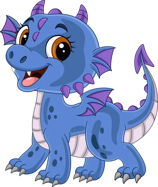 Vector Illustration Cartoon Funny Blue Baby Dragon Posing — Stock Vector