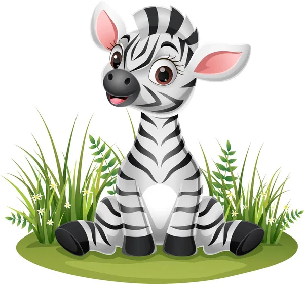 Wektor Ilustracja Kreskówki Dziecko Zebra Siedzi Trawie — Wektor stockowy