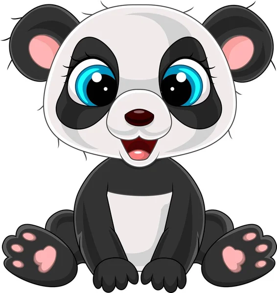 Vetor Ilustração Dos Desenhos Animados Bonito Pequeno Panda Sentado — Vetor de Stock