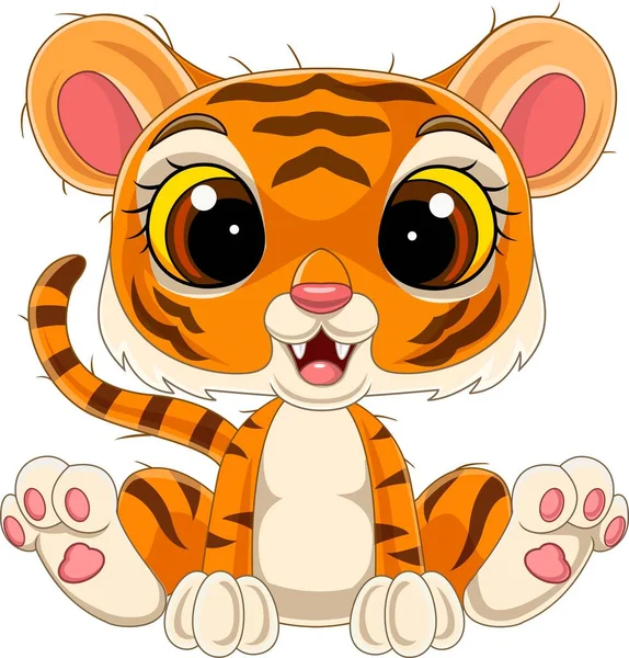 Wektor Ilustracja Kreskówki Cute Baby Tygrys Siedzi — Wektor stockowy