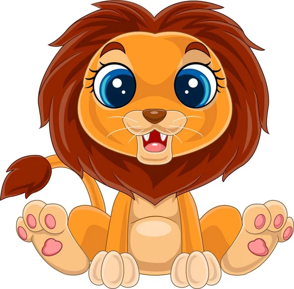 Illustrazione Vettoriale Cartoon Cute Baby Lion Seduto — Vettoriale Stock