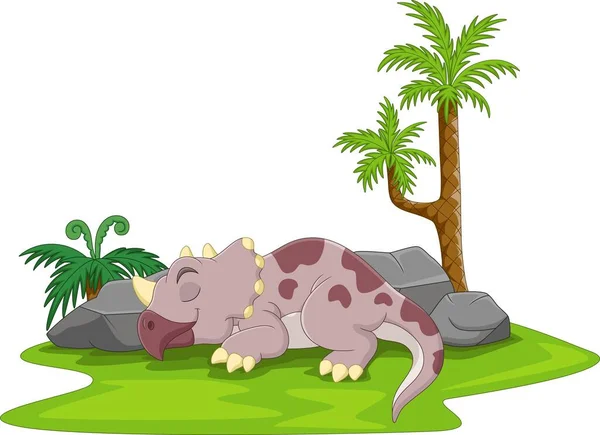 Illustrazione Vettoriale Del Fumetto Divertente Dinosauro Triceratopo Addormentato — Vettoriale Stock