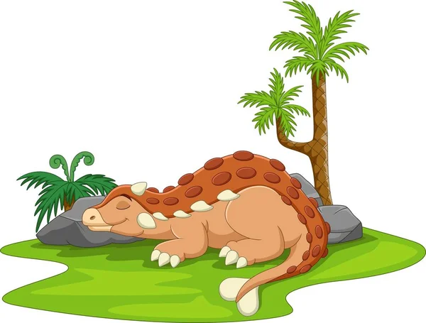 Illustration Vectorielle Dessin Animé Mignon Dinosaure Ankylosaure Dormir — Image vectorielle