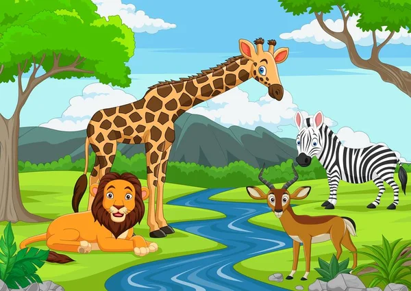 Εικονογράφηση Διάνυσμα Του Cartoon Άγρια Ζώα Στη Ζούγκλα — Διανυσματικό Αρχείο