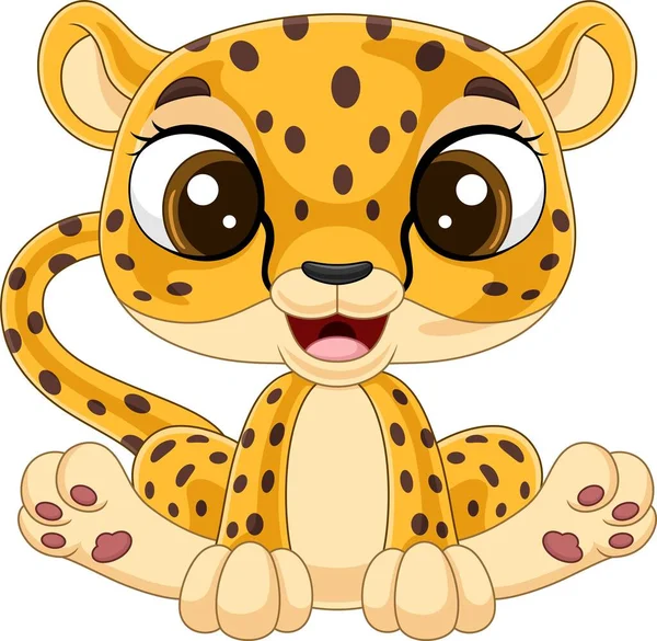 Illustrazione Vettoriale Cartoon Cute Baby Leopardo Seduta — Vettoriale Stock