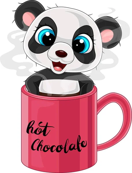 Vector Illustration Cartoon Cute Baby Panda Red Cup — Stock Vector