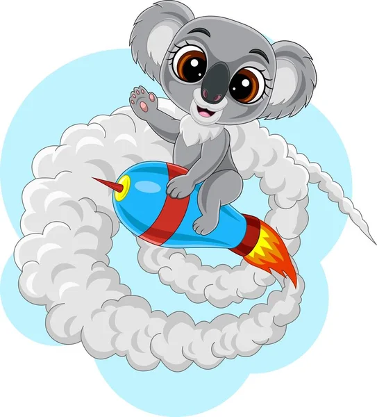 Vector Illustration Cartoon Baby Koala Riding Rocket — Stock Vector