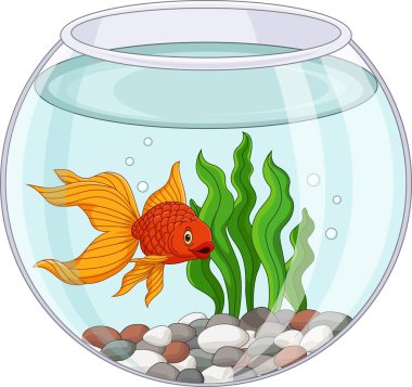 Vector illustration of Cartoon goldfish swimming in fishbowl clipart