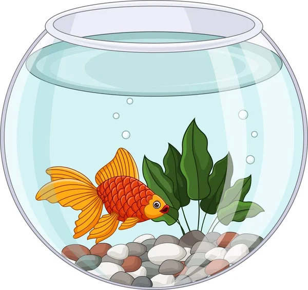 Vector Illustration Cartoon Goldfish Swimming Fishbowl — Stock Vector