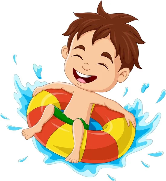 Ilustração Vetorial Menino Dos Desenhos Animados Divertindo Piscina — Vetor de Stock