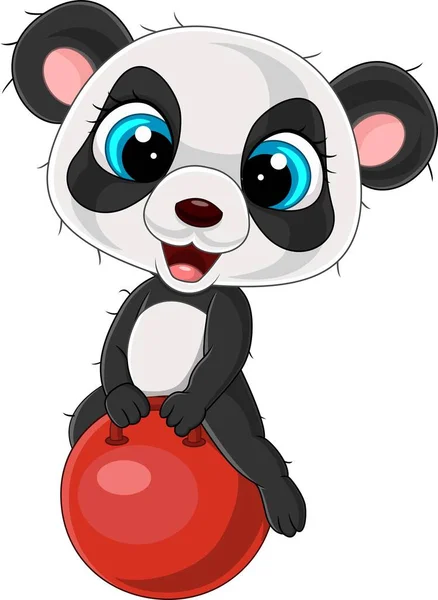 Illustration Vectorielle Dessin Animé Petit Panda Avec Boule Rouge — Image vectorielle