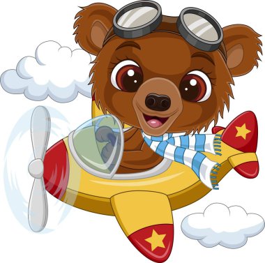 Vector illustration of Cartoon baby bear operating a plane clipart