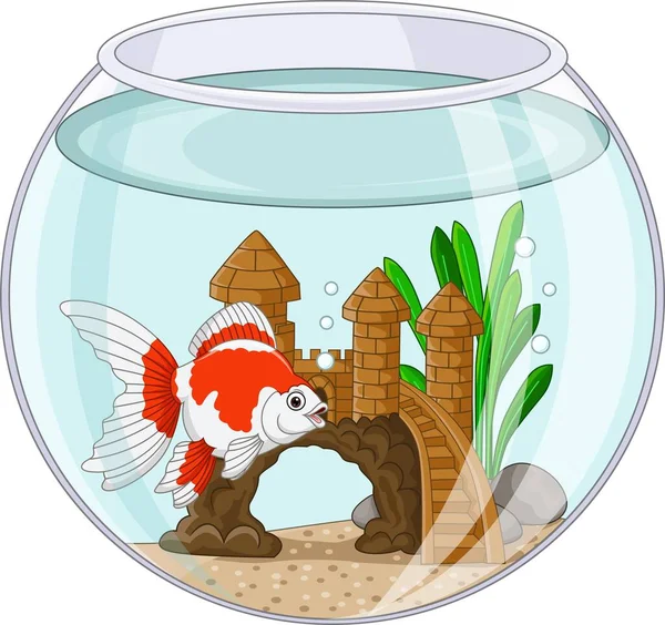 Vector Illustration Cartoon Goldfish Swimming Fishbowl — Stock Vector