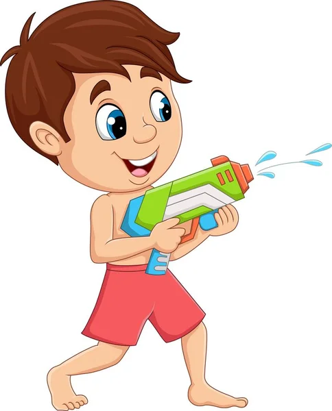 Ilustración Vectorial Del Niño Dibujos Animados Jugando Pistola Agua — Vector de stock