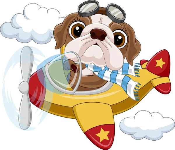 Ilustración Vectorial Bulldog Bebé Dibujos Animados Operando Avión — Archivo Imágenes Vectoriales