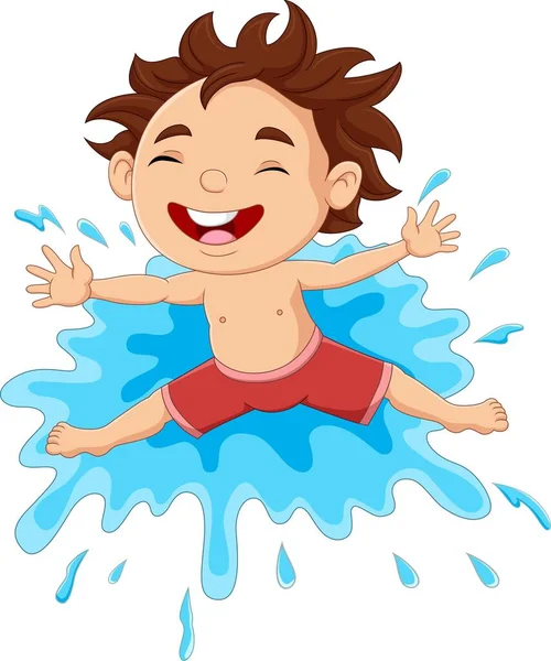 Vector Illustratie Van Cartoon Kleine Jongen Spelen Het Water — Stockvector