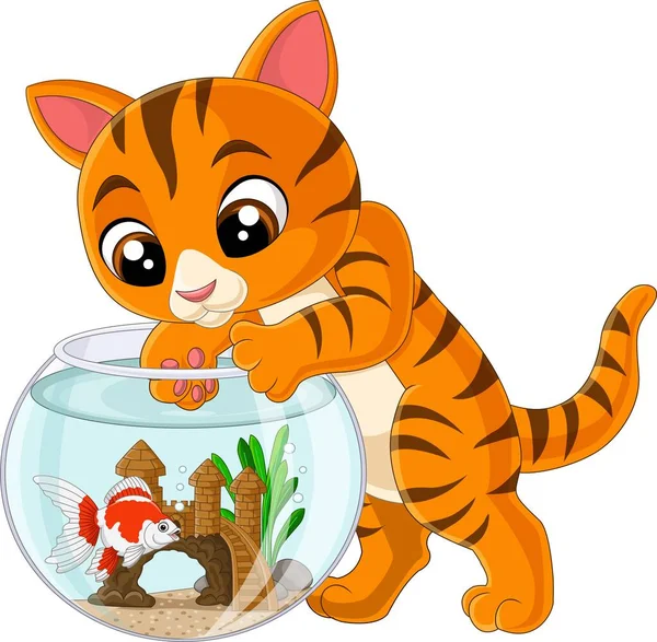 Vektor Illustration Der Cartoon Katze Beim Versuch Einen Fisch Aus — Stockvektor