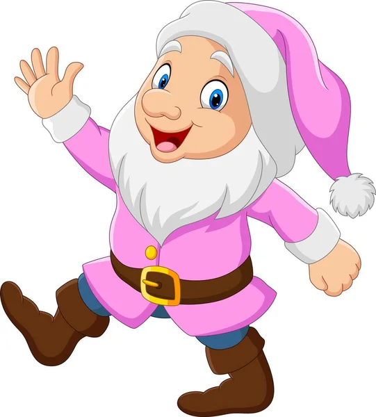 Vector Illustration Cartoon Happy Dwarf Waving Hand — Stock Vector