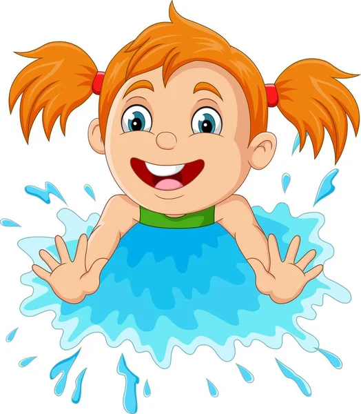 Illustrazione Vettoriale Della Bambina Dei Cartoni Animati Che Gioca Acqua — Vettoriale Stock