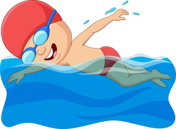 Ilustración Vectorial Niño Nadador Dibujos Animados Piscina — Vector de stock