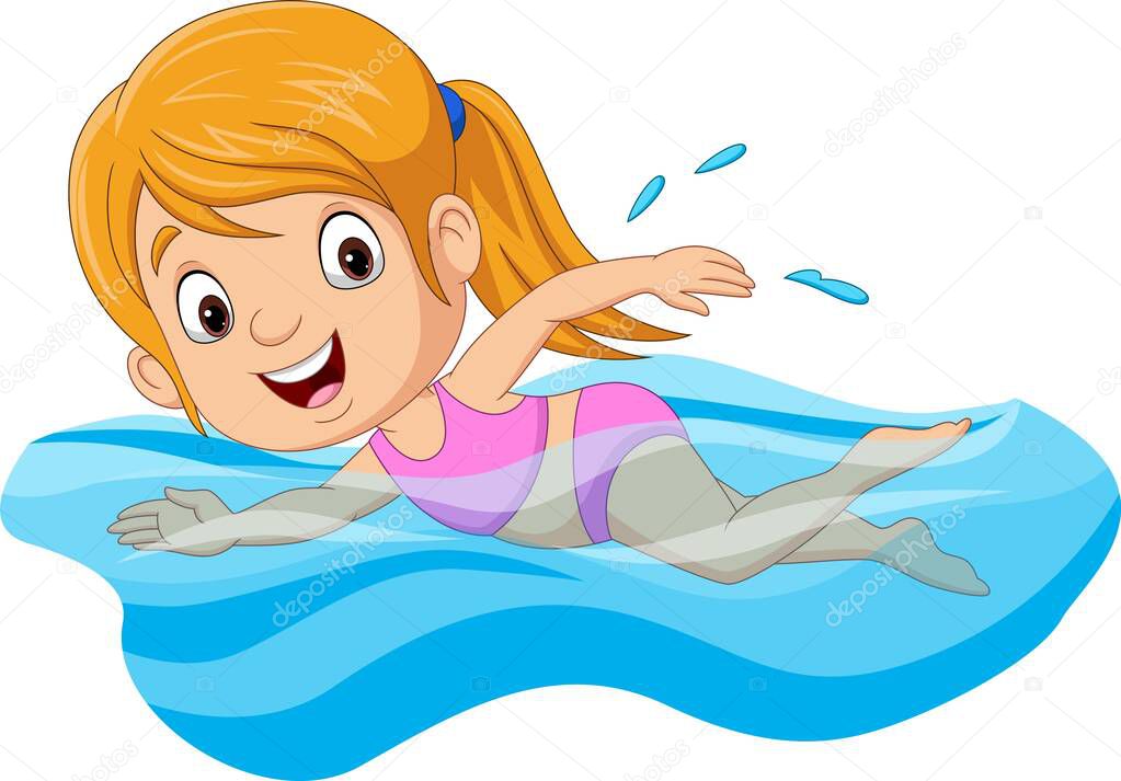 Vector illustration of Cartoon little girl swimmer in the swimming pool