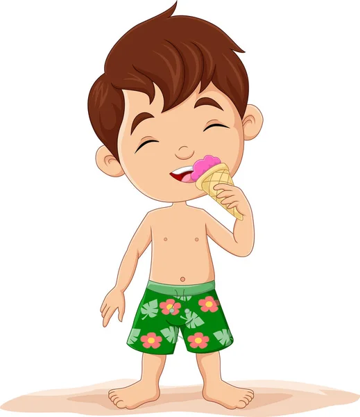 卡通小男孩吃冰淇淋的病媒图解 — 图库矢量图片