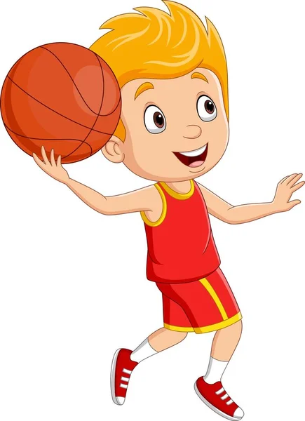 Vektor Illustration Von Cartoon Kleiner Junge Beim Basketball Spielen — Stockvektor