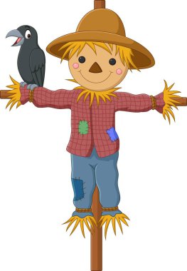 Karga kuşlu komik korkuluğun vektör çizimi