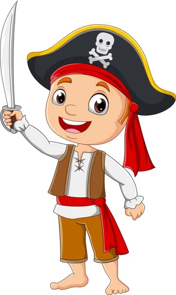 剣を持つ漫画海賊少年のベクトルイラスト — ストックベクタ