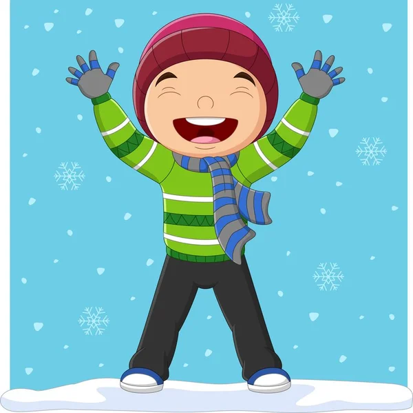 Vektor Illustration Von Cartoon Kleiner Junge Winterkleidung — Stockvektor