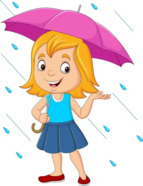 Ilustração Vetorial Menina Dos Desenhos Animados Com Guarda Chuva Chuva —  Vetores de Stock