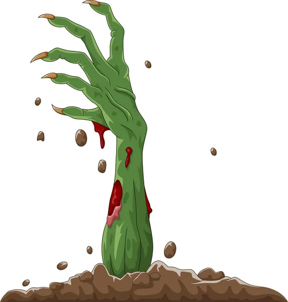 Ilustración Vectorial Mano Zombie Halloween Dibujos Animados Fuera Tierra — Vector de stock