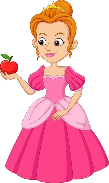 Ilustração Vetorial Cartoon Engraçado Cinderella Segurando Maçã Vermelha —  Vetores de Stock