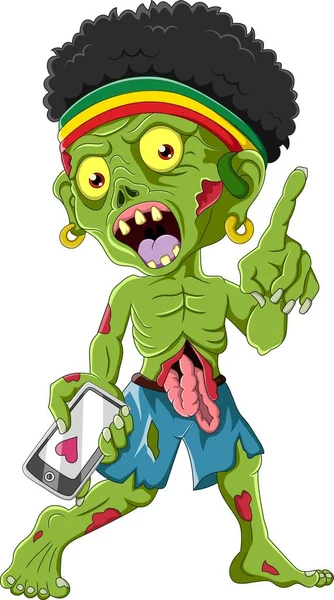 Ilustración Vectorial Dibujos Animados Zombie Sosteniendo Teléfono — Vector de stock