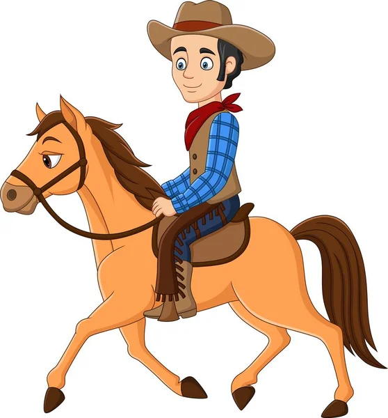 Ilustración Vectorial Del Vaquero Dibujos Animados Montando Caballo — Vector de stock