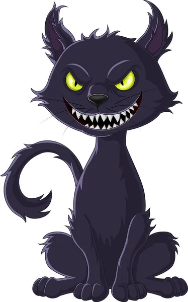 Ilustración Vectorial Dibujos Animados Gato Negro Aterrador Aislado Sobre Fondo — Vector de stock