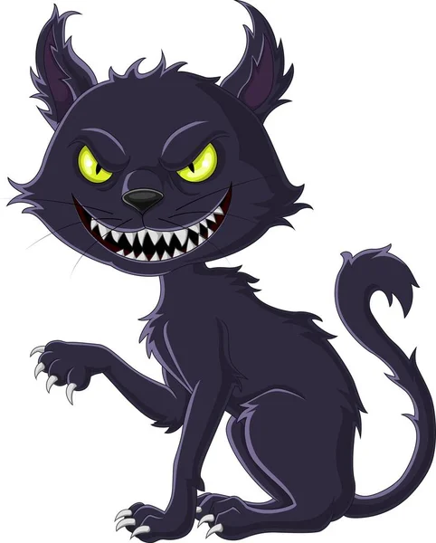 Vector Illustration Cartoon Scary Black Cat Isolated White Background — Stock Vector