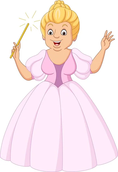 Vector Illustratie Van Cartoon Prinses Roze Jurk Met Een Toverstaf — Stockvector