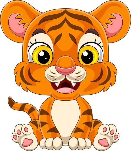 Vector Illustration Cartoon Baby Tiger Sitting Isolated White Background — Stock Vector