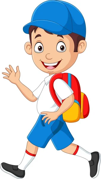Vector Illustration Cartoon Happy School Boy Uniform Waving Hand — Stock Vector