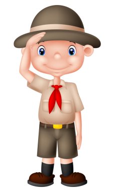 Genç boyscout bir el işareti yapıyor
