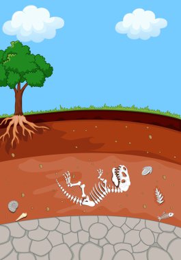 Soil Layers with dinosaur fossil clipart