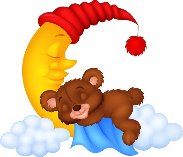 Bambino orso dormire sulla luna — Vettoriale Stock