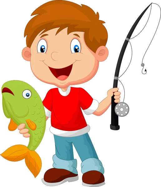 Niño pescando — Vector de stock